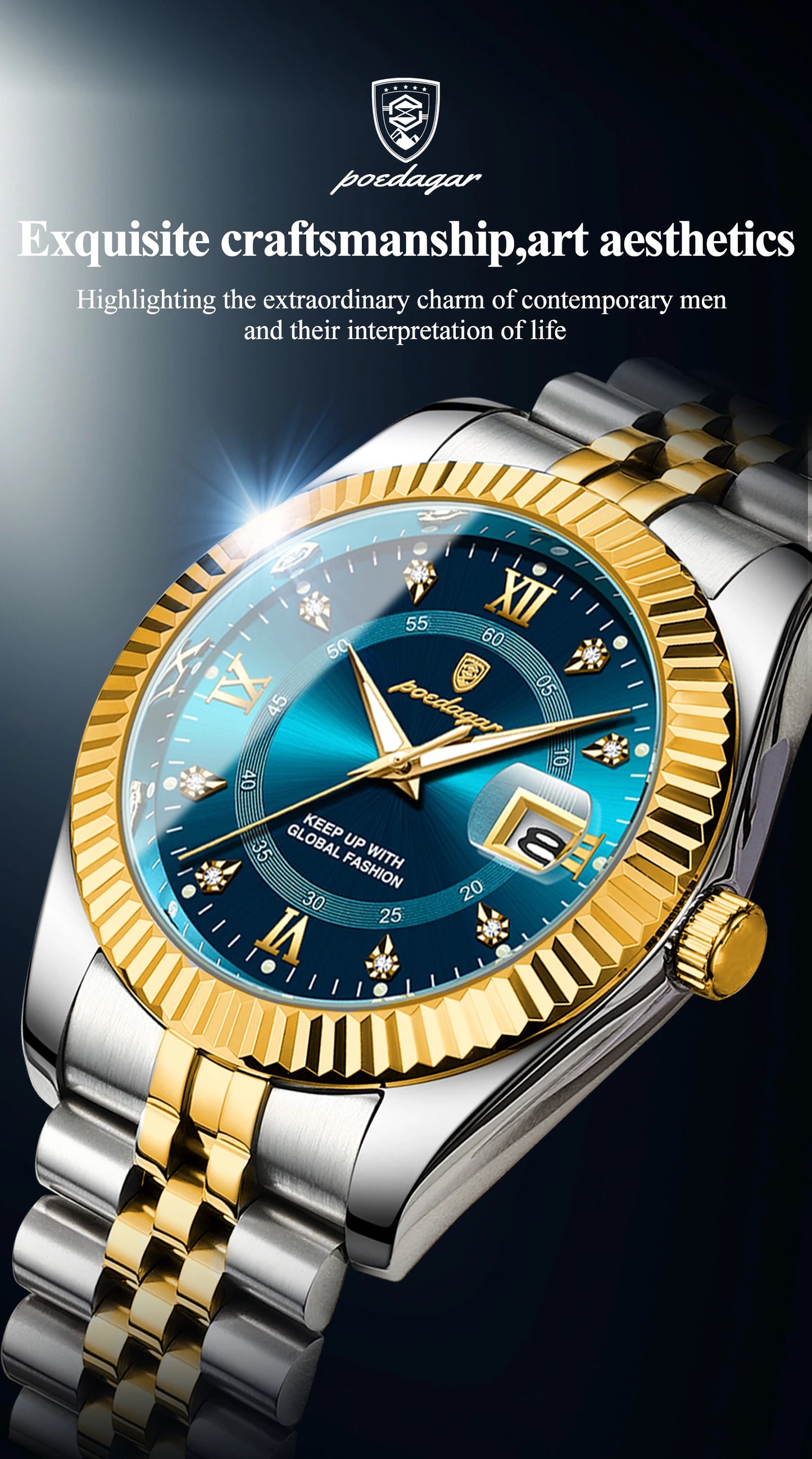 Relógio Esportivo Dourado Com Azul, A Prova D'água