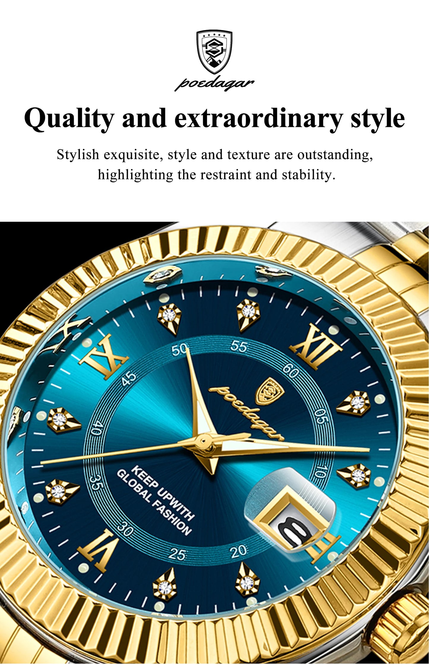 Relógio Esportivo Dourado Com Azul, A Prova D'água