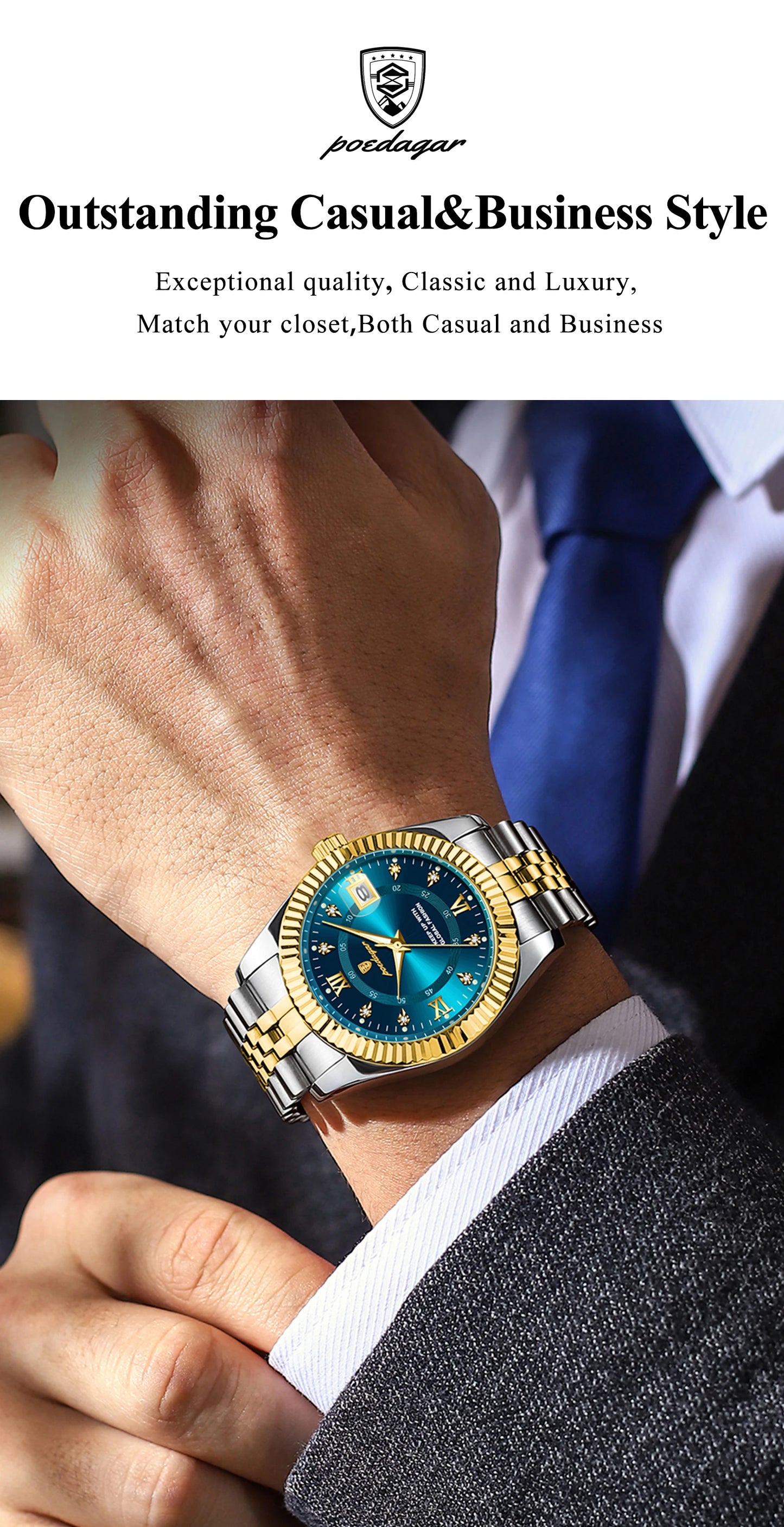 Relógio Esportivo Dourado Com Azul, A Prova D'água