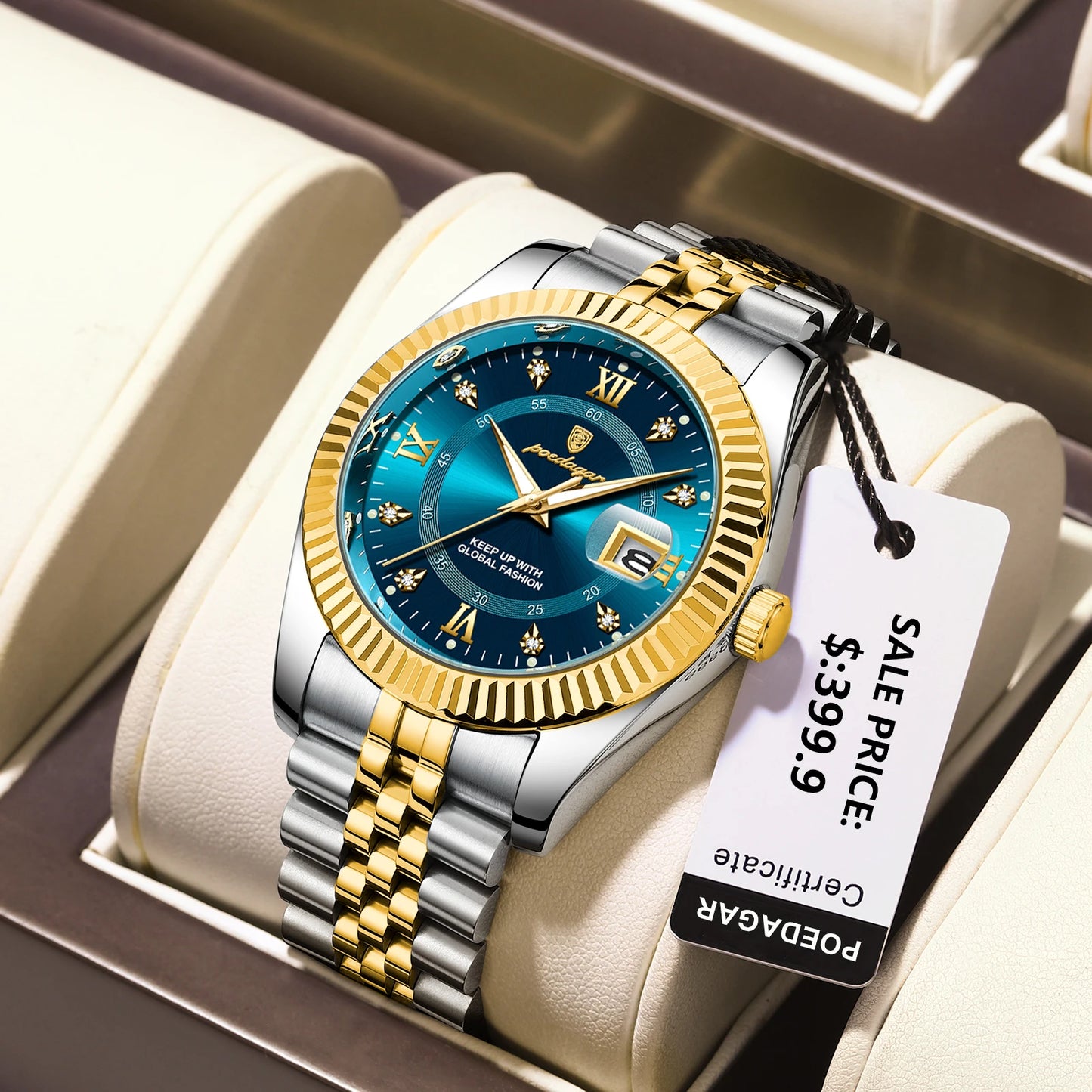 Relógio Esportivo Dourado Com Azul, A Prova D'água