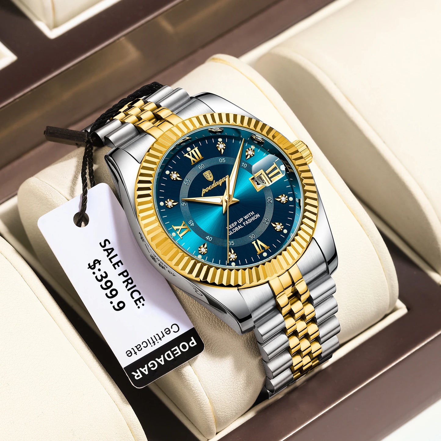 Relógio Esportivo Dourado Com Azul, A Prova D'água