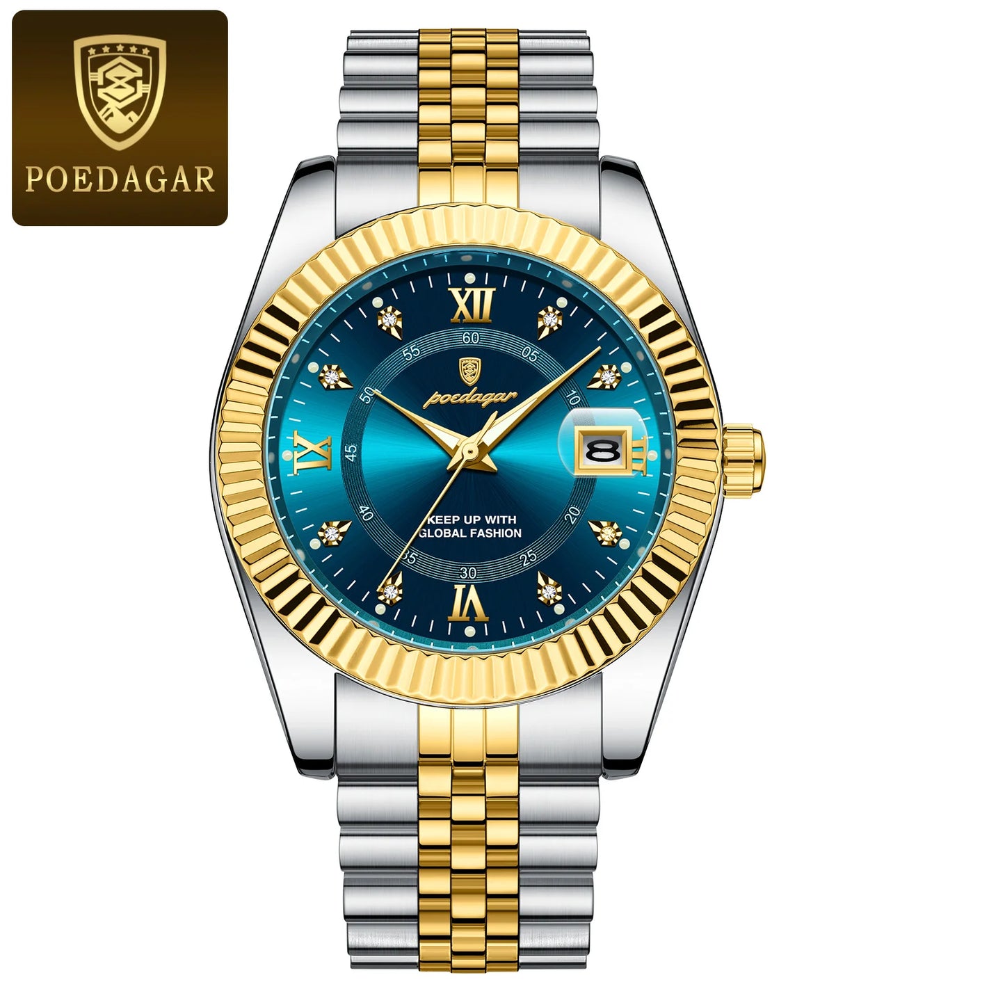 Relógio Esportivo Dourado Com Azul, A Prova D'água
