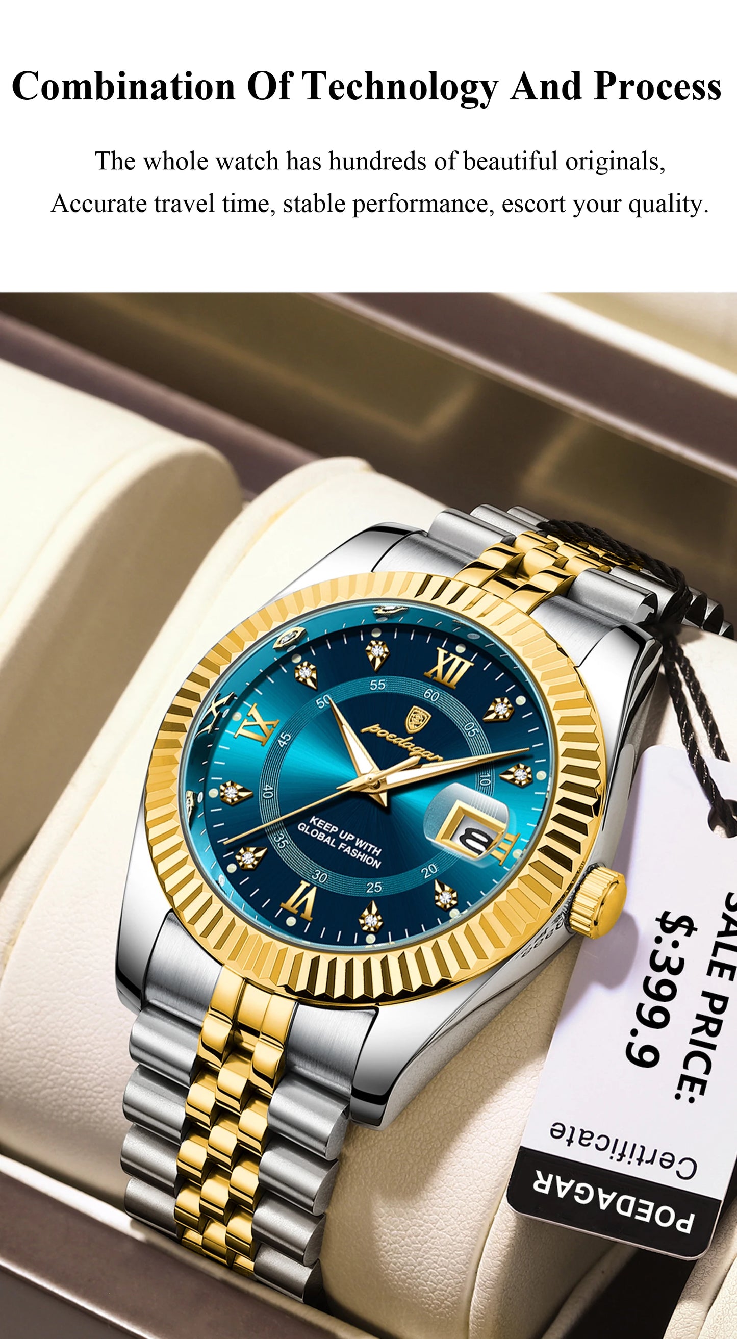 Relógio Esportivo Dourado Com Azul, A Prova D'água