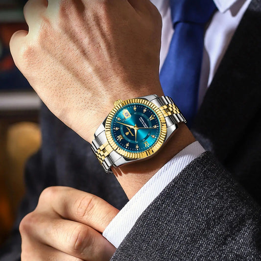 Relógio Esportivo Dourado Com Azul, A Prova D'água