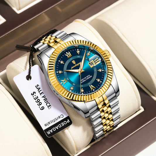 Relógio Esportivo Dourado Com Azul, A Prova D'água